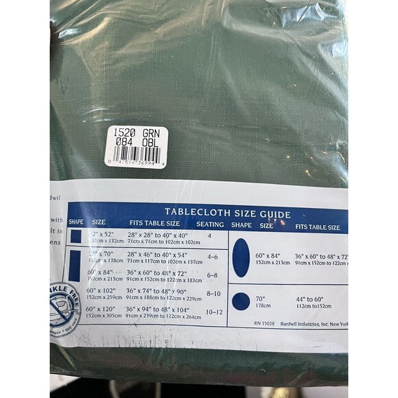 New Bardwil Linens Green Table Cloth Oblong 60x84 Wrinkle Free Color Basics - Picture 4 of 4